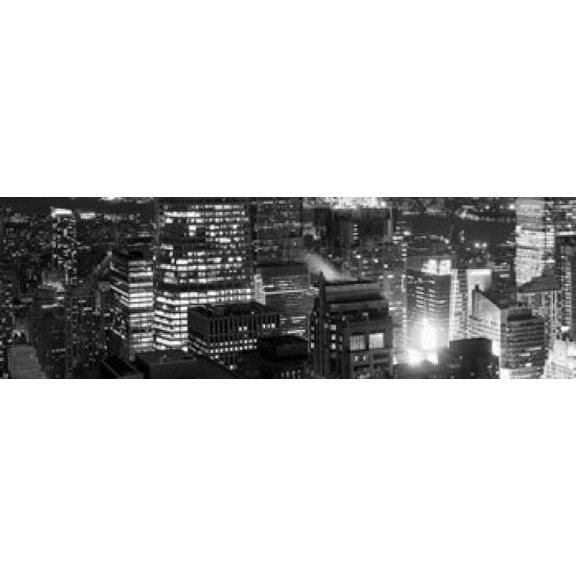 Aerial view of a city at night, Midtown Manhattan, Manhattan, New York City, New York State, USA Poster Print (18 x 6)