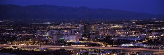 Aerial view of a city at night Tucson Pima County Arizona USA Canvas Art - Panoramic Images (36 x 12)