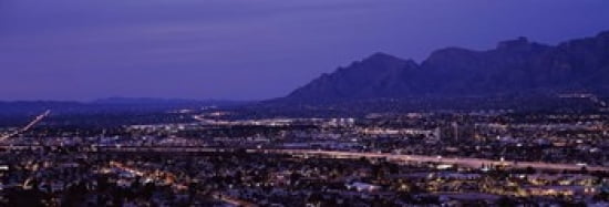 Aerial view of a city at night Tucson Pima County Arizona USA Canvas Art - Panoramic Images (36 x 12)