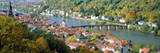 Aerial view of a city at the riverside Heidelberg Castle Heidelberg Baden-Wurttemberg Germany Canvas Art - Panoramic Images (36 x 12)