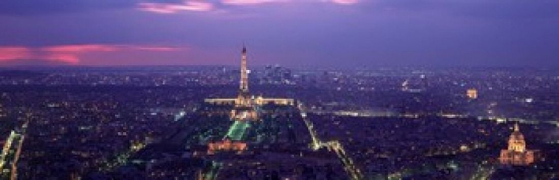 Aerial view of a city at twilight Eiffel Tower Paris Ile-de-France France Canvas Art - Panoramic Images (18 x 6)