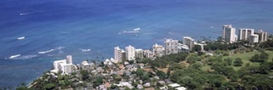 Aerial view of a city at waterfront Honolulu Oahu Honolulu County Hawaii USA 2010 Canvas Art - Panoramic Images (36 x 12)