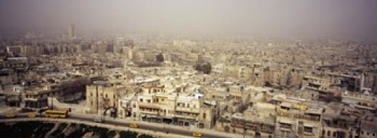 Aerial view of a city in a sandstorm Aleppo Syria Canvas Art - Panoramic Images (36 x 13)
