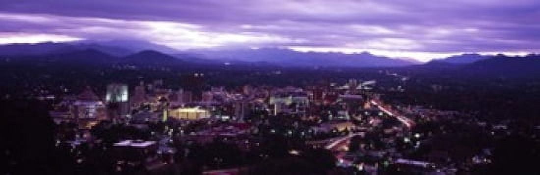 Aerial view of a city lit up at dusk Asheville Buncombe County North Carolina USA 2011 Canvas Art - Panoramic Images (18 x 6)