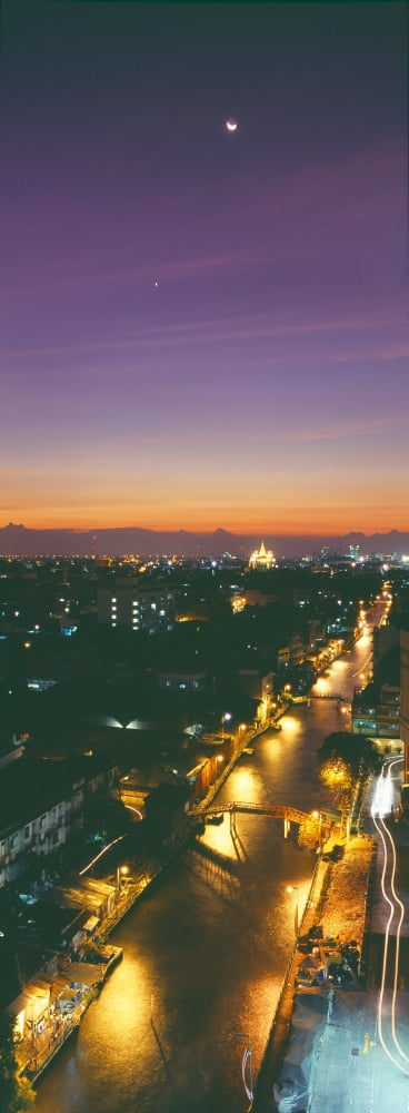 Aerial view of a city lit up at night Bangkok Thailand Canvas Art - Panoramic Images (36 x 12)
