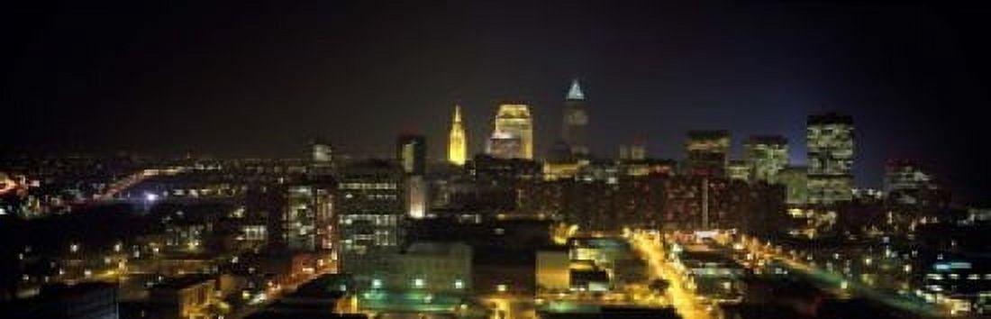 Aerial view of a city lit up at night Cleveland Ohio USA Canvas Art - Panoramic Images (18 x 6)