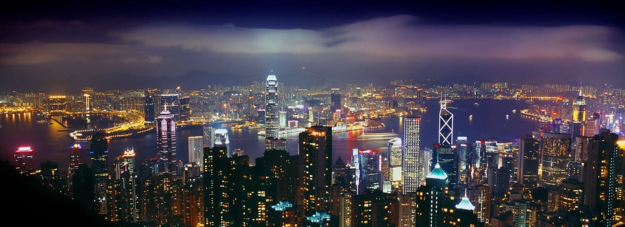 Aerial view of a city lit up at night Hong Kong China Canvas Art - Panoramic Images (27 x 9)
