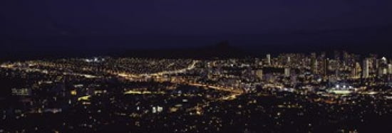 Aerial view of a city lit up at night Honolulu Oahu Honolulu County Hawaii USA 2010 Canvas Art - Panoramic Images (36 x 13)