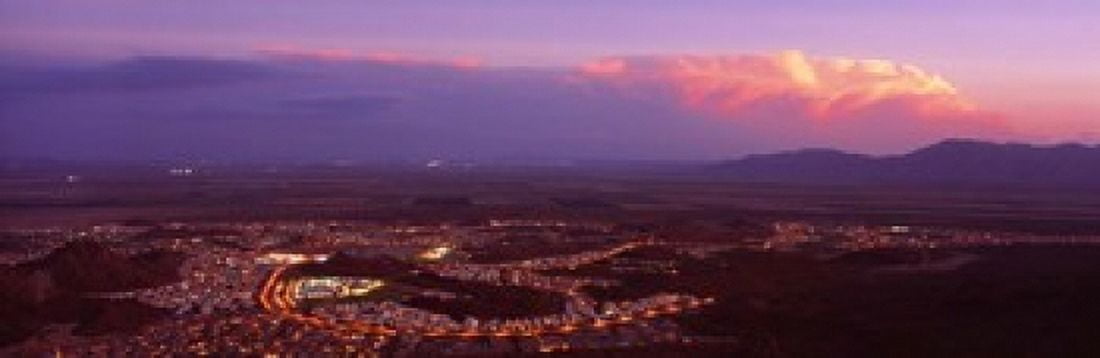 Aerial view of a city lit up at sunset Phoenix Maricopa County Arizona USA Canvas Art - Panoramic Images (18 x 6)