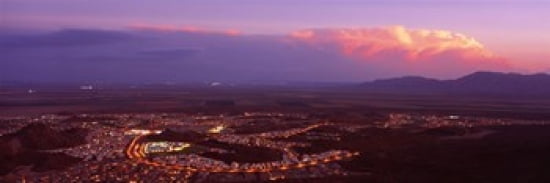 Aerial view of a city lit up at sunset Phoenix Maricopa County Arizona USA Canvas Art - Panoramic Images (36 x 12)