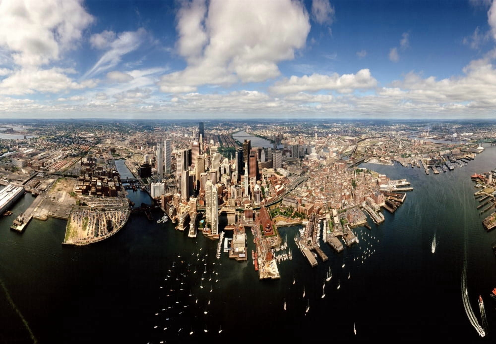 Aerial view of a cityscape Boston Suffolk County Massachusetts USA Canvas Art - Panoramic Images (36 x 24)