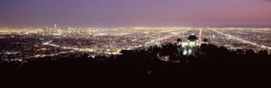 Aerial view of a cityscape Griffith Park Observatory Los Angeles California USA 2010 Canvas Art - Panoramic Images (36 x 12)