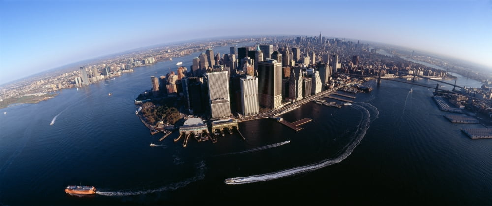 Aerial view of a cityscape Manhattan New York City New York State USA Canvas Art - Panoramic Images (36 x 12)