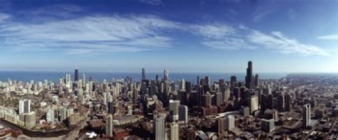 Aerial view of a cityscape with Lake Michigan in the background Chicago River Chicago Cook County Illinois USA Canvas Art - Panoramic Images (15 x 6)