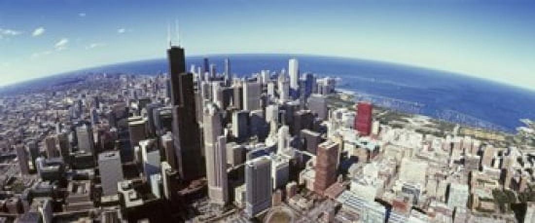 Aerial view of a cityscape with lake in the background Sears Tower Lake Michigan Chicago Illinois USA Canvas Art - Panoramic Images (15 x 6)