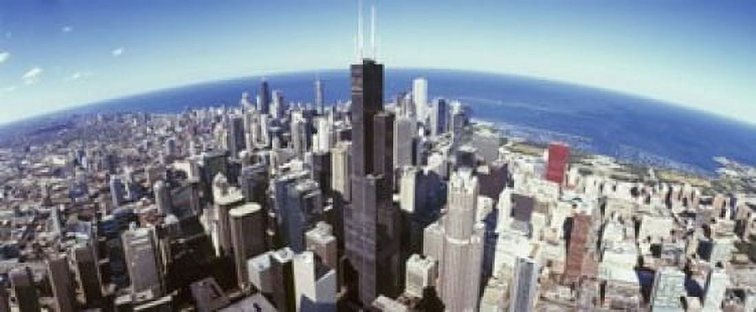Aerial view of a cityscape with lake in the background Sears Tower Lake Michigan Chicago Illinois USA Canvas Art - Panoramic Images (15 x 6)