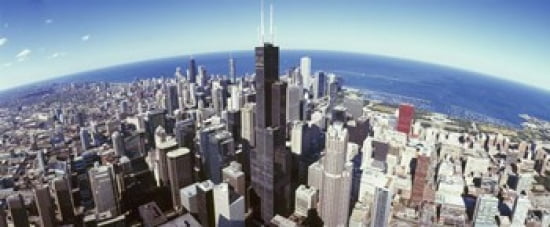 Aerial view of a cityscape with lake in the background Sears Tower Lake Michigan Chicago Illinois USA Canvas Art - Panoramic Images (30 x 13)