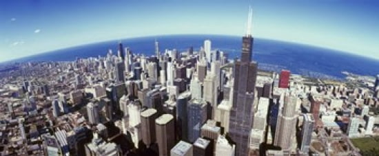 Aerial view of a cityscape with lake in the background Sears Tower Lake Michigan Chicago Illinois USA Canvas Art - Panoramic Images (30 x 13)