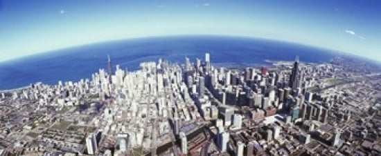 Aerial view of a cityscape with lake in the background Sears Tower Lake Michigan Chicago Illinois USA Canvas Art - Panoramic Images (30 x 13)