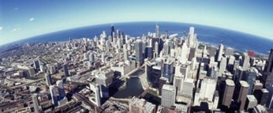 Aerial view of a cityscape with lake in the background Sears Tower Lake Michigan Chicago Illinois USA Canvas Art - Panoramic Images (30 x 13)