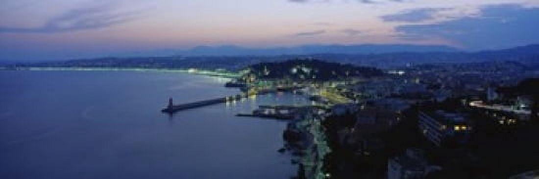 Aerial view of a coastline at dusk Nice France Canvas Art - Panoramic Images (18 x 6)