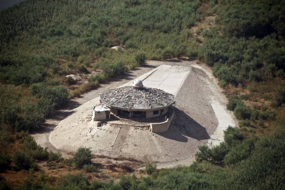 Aerial view of a destroyed Iraqi ammunition magazine Canvas Art - Terry MooreStocktrek Images (18 x 12)