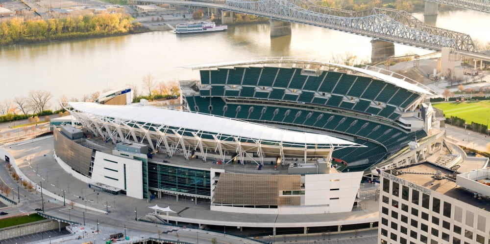 Aerial view of a football stadium Paul Brown Stadium Cincinnati Hamilton County Ohio USA Canvas Art - Panoramic Images (9 x 27)