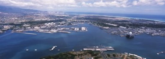 Aerial view of a harbor Pearl Harbor Honolulu Oahu Hawaii USA Canvas Art - Panoramic Images (36 x 13)