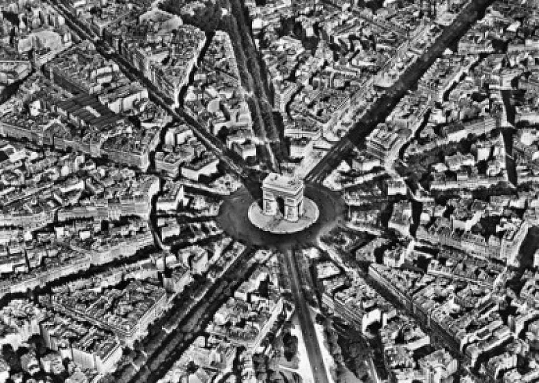 Aerial view of a monument in a city Arc de Triomphe Paris France Canvas Art - (24 x 36)