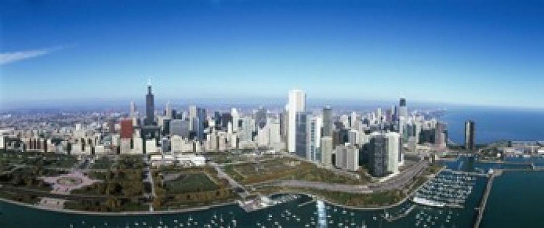 Aerial view of a park in a city Millennium Park Lake Michigan Chicago Cook County Illinois USA Canvas Art - Panoramic Images (15 x 6)