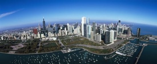 Aerial view of a park in a city Millennium Park Lake Michigan Chicago Cook County Illinois USA Canvas Art - Panoramic Images (30 x 13)