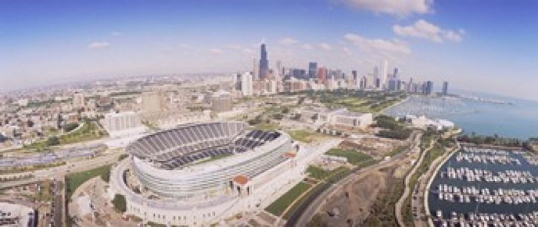 Aerial view of a stadium Soldier Field Chicago Illinois USA Canvas Art - Panoramic Images (15 x 6)