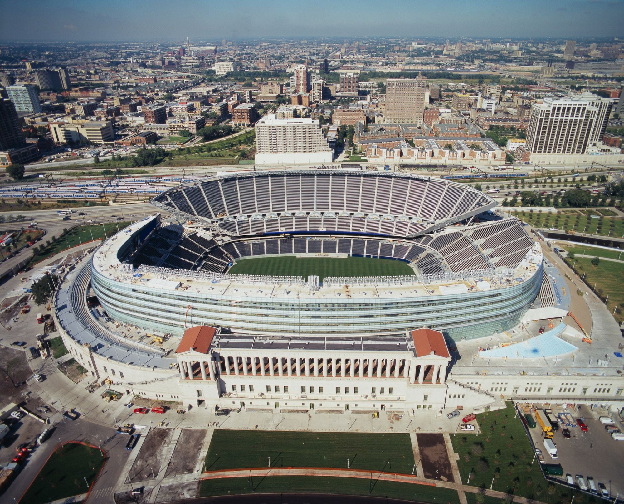 Aerial view of a stadium Soldier Field Chicago Illinois USA Canvas Art - Panoramic Images (28 x 22)