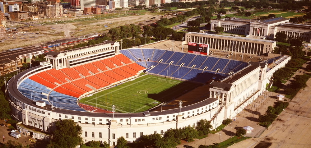 Aerial view of a stadium Soldier Field Lake Shore Drive Chicago Cook County Illinois USA Canvas Art - Panoramic Images (36 x 12)