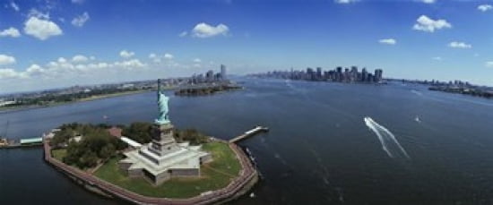 Aerial view of a statue Statue of Liberty New York City New York State USA Canvas Art - Panoramic Images (30 x 13)