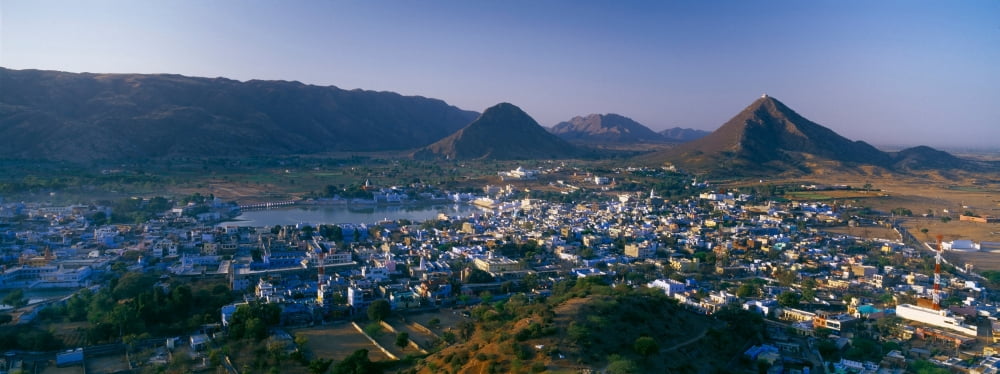Aerial view of a town Pushkar Ajmer Rajasthan India Canvas Art - Panoramic Images (27 x 9)