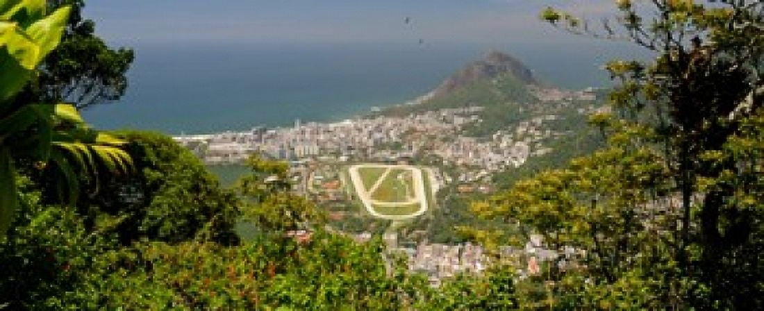 Aerial view of a town on an island Ipanema Beach Leblon Beach Corcovado Rio De Janeiro Brazil Canvas Art - Panoramic Images (30 x 13)