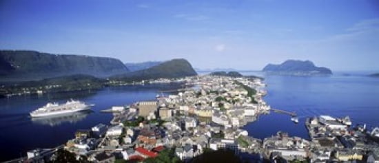 Aerial view of a town on an island Norwegian Coast Lesund Norway Canvas Art - Panoramic Images (30 x 13)