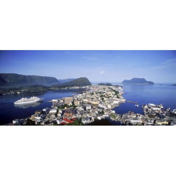 Aerial view of a town on an island, Norwegian Coast, Lesund, Norway Poster Print (15 x 6)