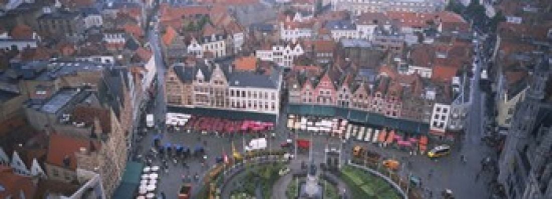 Aerial view of a town square Bruges Belgium Canvas Art - Panoramic Images (18 x 7)