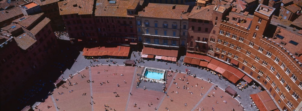 Aerial view of a town square Palazzo Pubblico Piazza Del Campo Siena Siena Province Tuscany Italy Canvas Art - Panoramic Images (27 x 9)