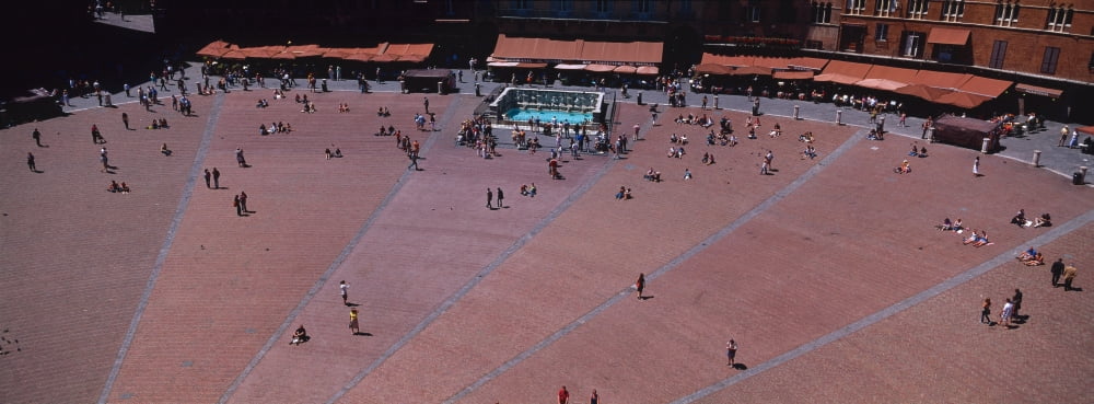 Aerial view of a town square Palazzo Pubblico Piazza Del Campo Siena Siena Province Tuscany Italy Canvas Art - Panoramic Images (27 x 9)
