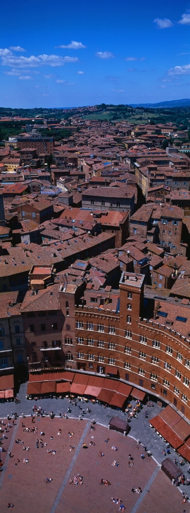 Aerial view of a town square in a city Palazzo Pubblico Piazza Del Campo Siena Siena Province Tuscany Italy Canvas Art - Panoramic Images (27 x 9)
