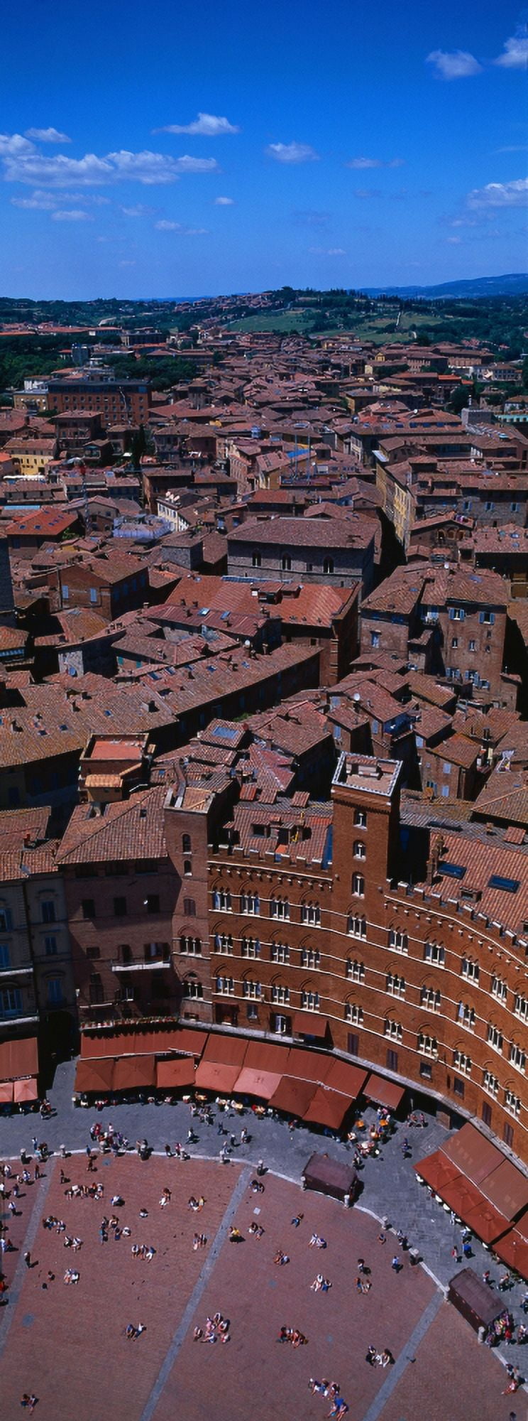 Aerial view of a town square in a city Palazzo Pubblico Piazza Del Campo Siena Siena Province Tuscany Italy Canvas Art - Panoramic Images (36 x 12)