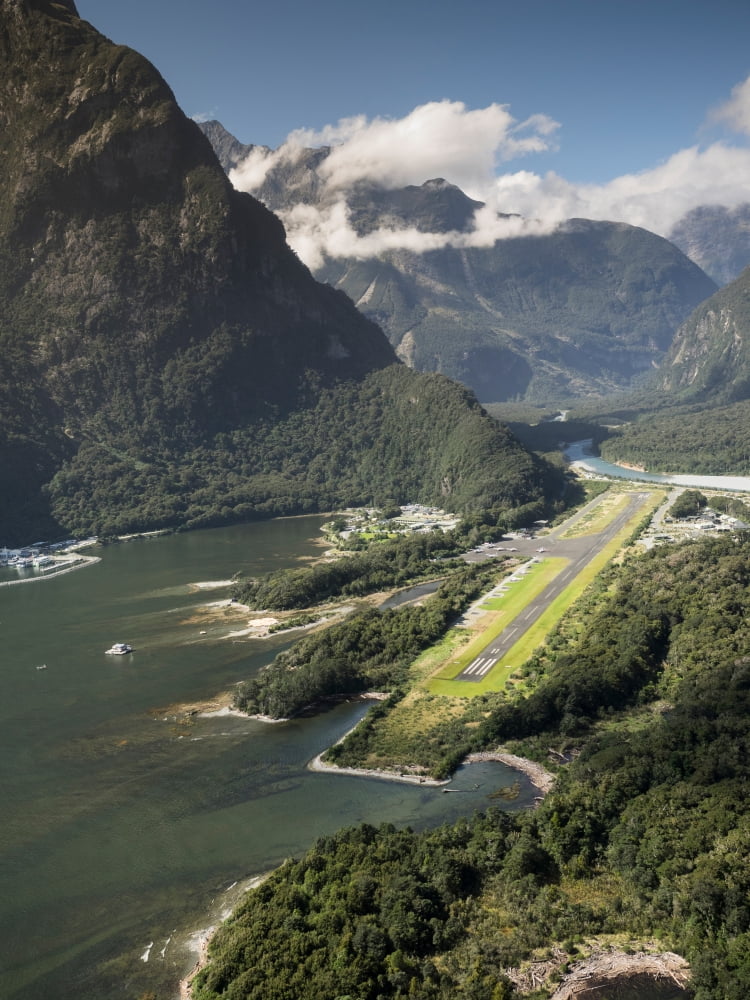 Aerial view of airport at Milford Sound South Island New Zealand Canvas Art - Panoramic Images (24 x 36)