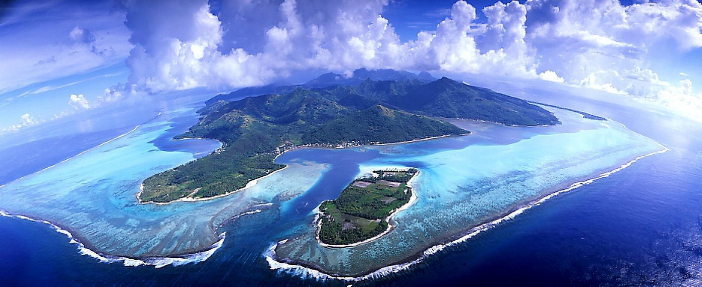 Aerial view of an island Huahine Island Tahiti French Polynesia Canvas Art - Panoramic Images (36 x 12)