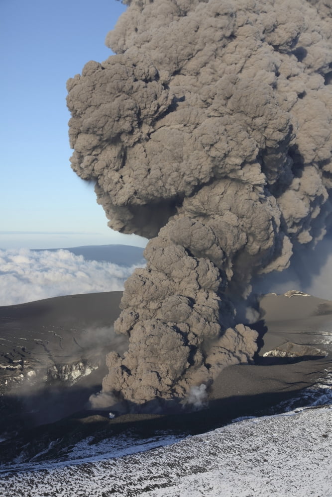 Aerial view of ash cloud eruption from Eyjafjallajokull Volcano Iceland Canvas Art - Richard RoscoeStocktrek Images (12 x 18)