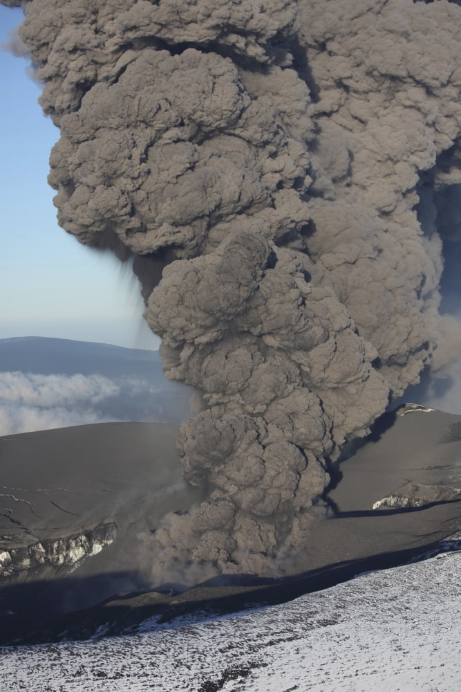 Aerial view of ash cloud eruption from Eyjafjallajokull Volcano Iceland Canvas Art - Richard RoscoeStocktrek Images (23 x 35)