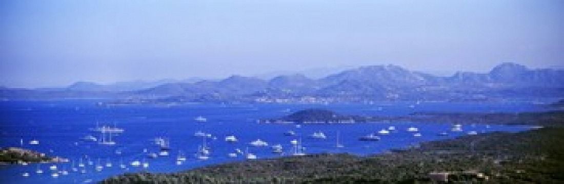 Aerial view of boats in the sea Costa Smeralda Sardinia Italy Canvas Art - Panoramic Images (18 x 6)