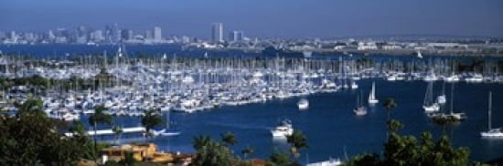 Aerial view of boats moored at a harbor San Diego California USA Canvas Art - Panoramic Images (36 x 12)